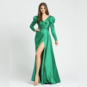 Mac Duggal Green Long Sleeve Gown
